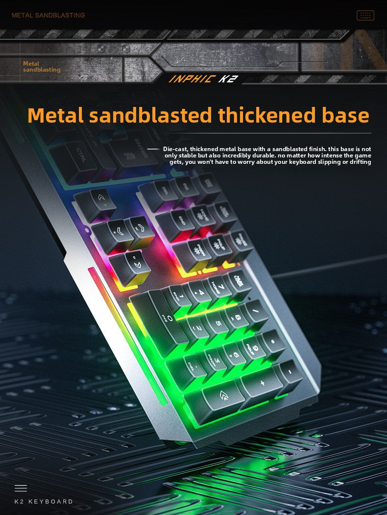 K2 wired keyboard metal panel mechanical feel e-sports game luminous Internet cafe film