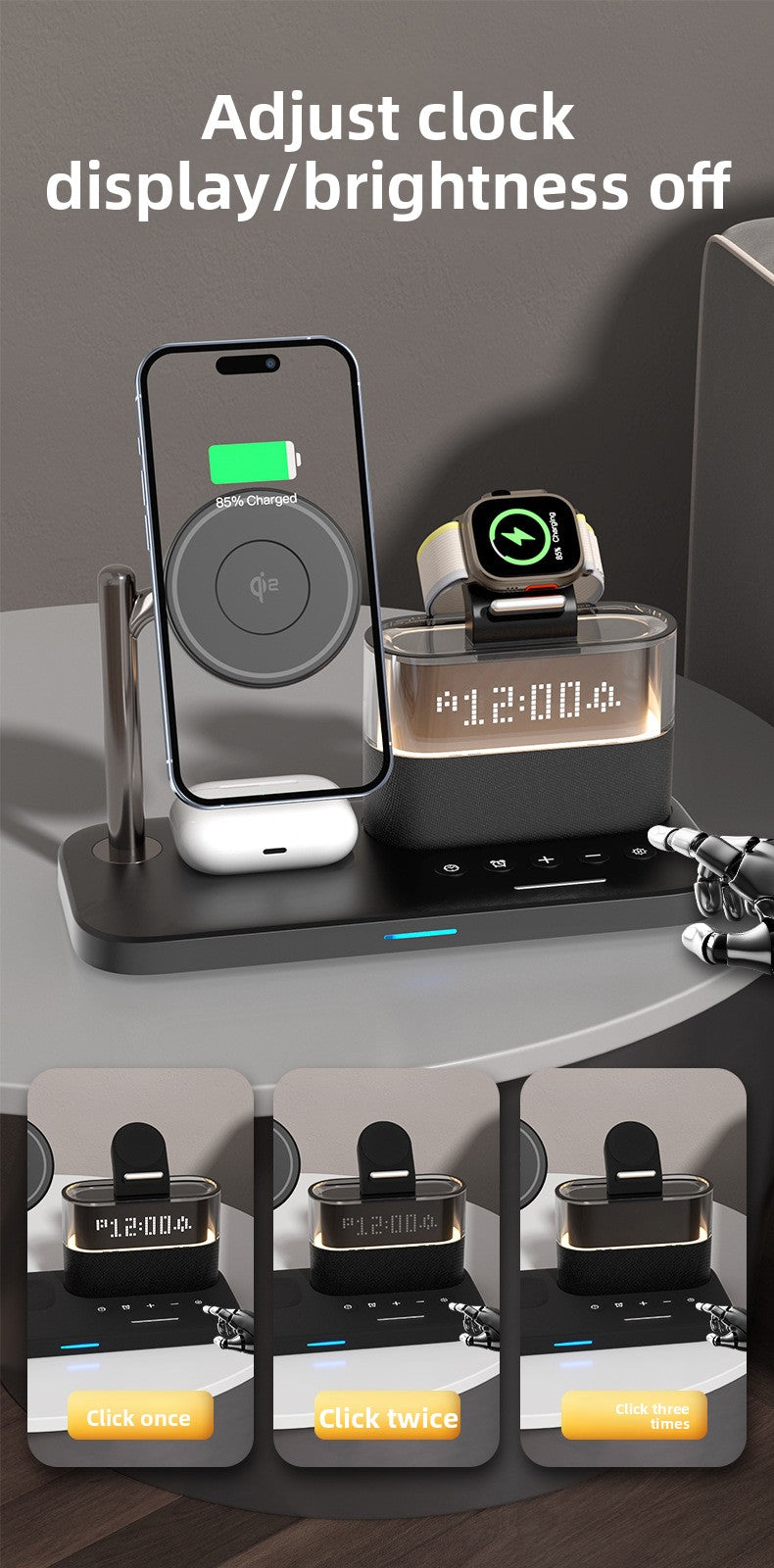 Magnetic wireless charger 3-in-1 wireless charging Clock wireless charger