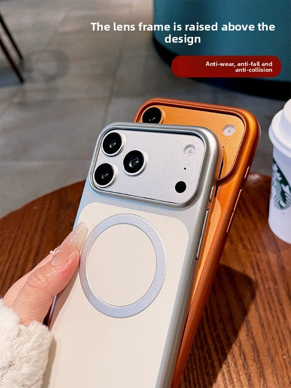 Contrast color electroplating magnetic suction for iPhone 17promax mobile phone case New iPhone16 matte texture strong magnetic adsorption hard case 15pro simple niche case Phone accessories