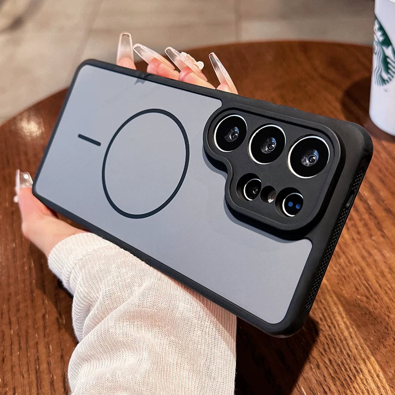 Contrasting color heat dissipation magnetic suction For Samsung S26ultra mobile phone case New S25ultra strong magnetic adsorption fine hole frame S24 side heat dissipation design Soft edge case Phone Accessories