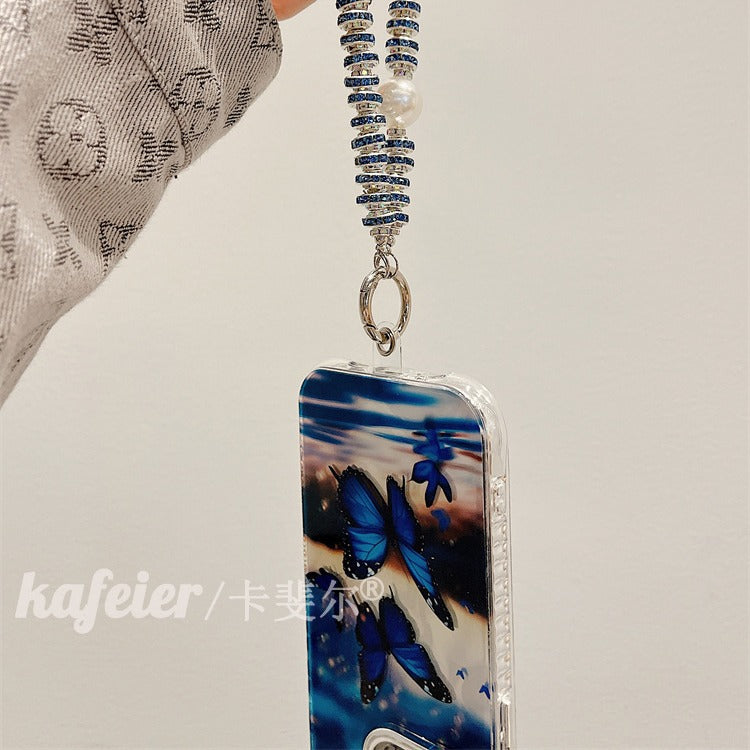 Accessories Superior sense beautiful blue butterfly bracket bracelet iphone15pro max mobile phone case apple 14 new