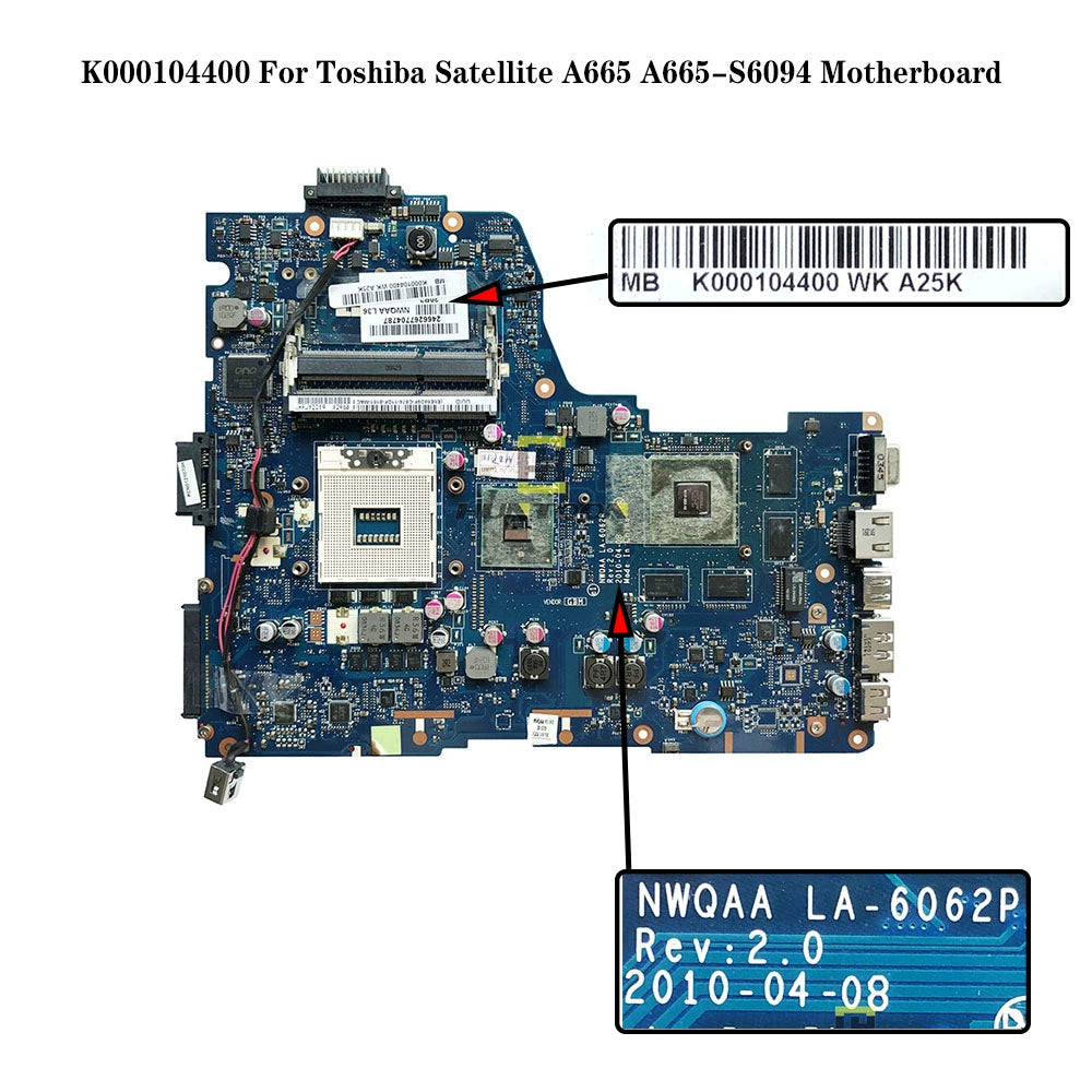 Toshiba A665-S6094 main board LA-6062P K000104400 independent 8 display