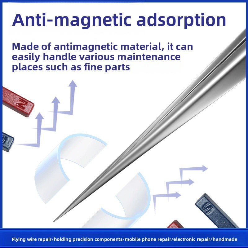 Stainless steel bend, extra hard antimagnetic tweezers, high precision straight bend pointed tweezers, mobile phone repair, anti-static repair tools