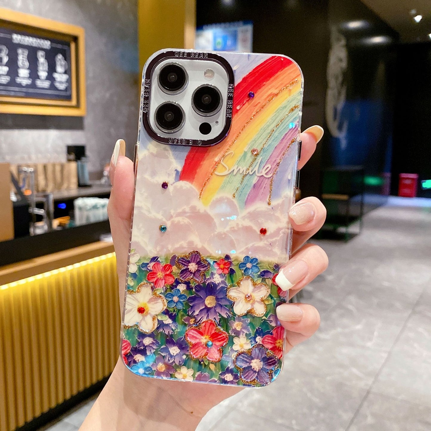 Accessories [Apple] iphone15/13/14promax rainbow color flower diagonal span bracelet anti-drop women's new mobile phone case