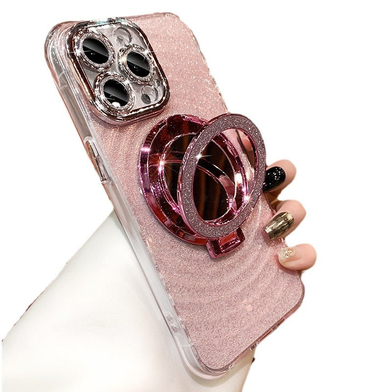 Accessories glitter Apple 15promax mobile phone case new iPhone14 four corners anti-drop 13 mirror magnetic suction bracket 12 women