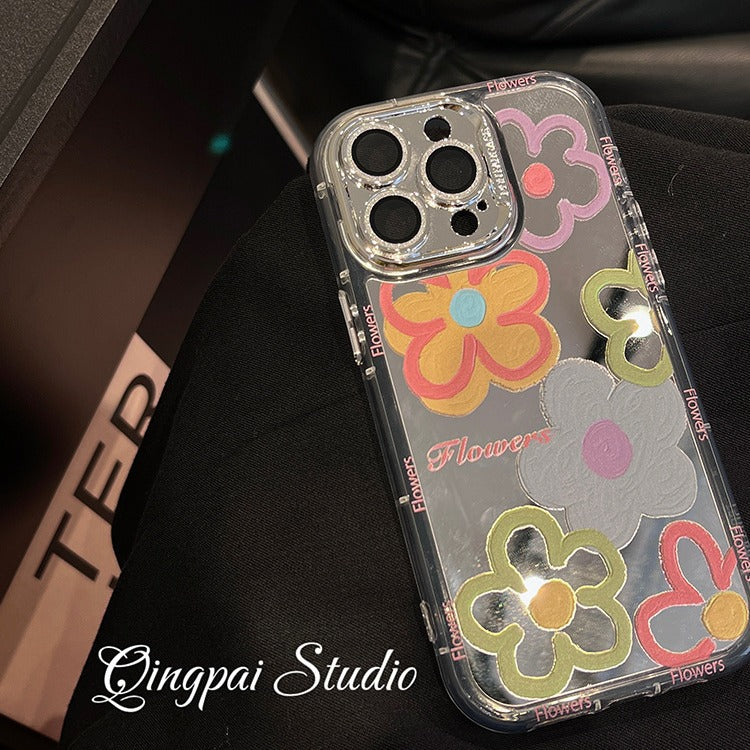 Accessories Mirror ins Oil Painting Color Flowers Suitable for Apple 15promax Mobile Phone Case iphone13 New 14pro Women