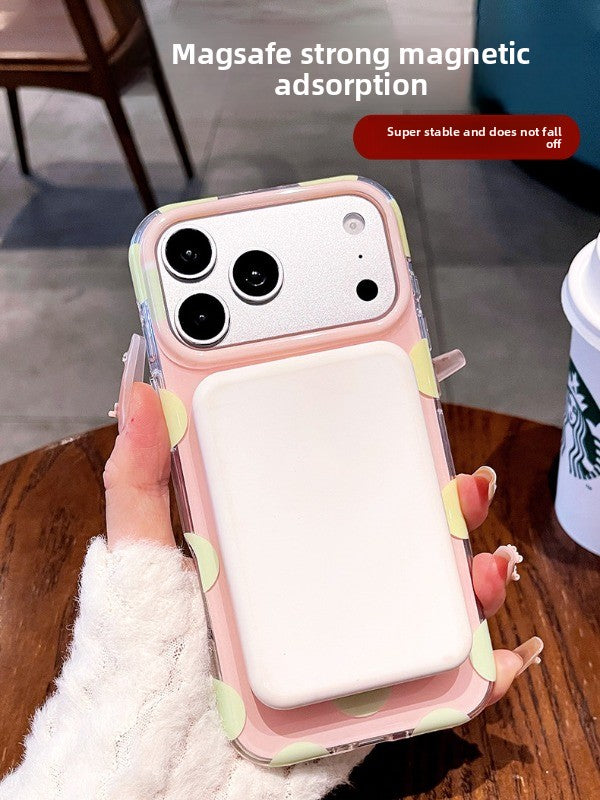 Macaron polka dot bracket for iPhone 17promax mobile phone case new iPhone16 Korean silicone gentle dream polka dot women's case 15pro high value case Phone accessories