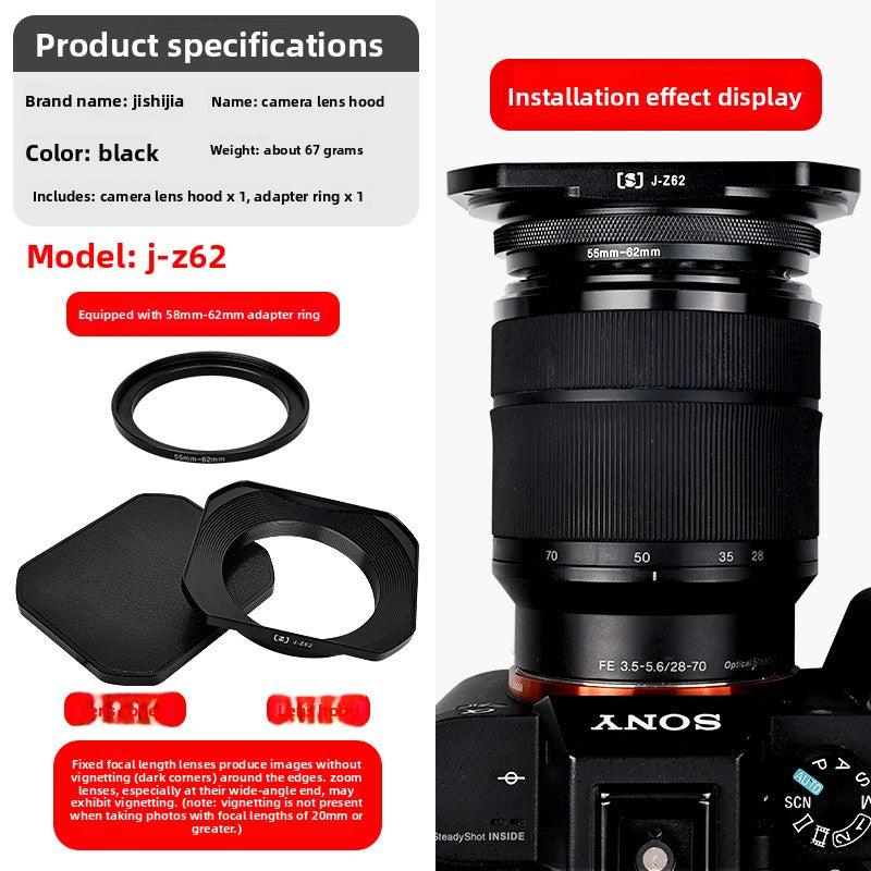 Square hood for Sigma 18-50/56 f1.4 Fuji 15-45/16 -50 lens 52/55/62 mm digital camera accessories