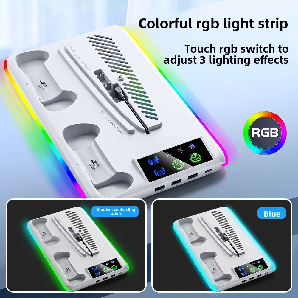 PS5 SLIM PRO Universal host Cooling base Multifunctional fan bracket Dual handle seat charger with RGB light
