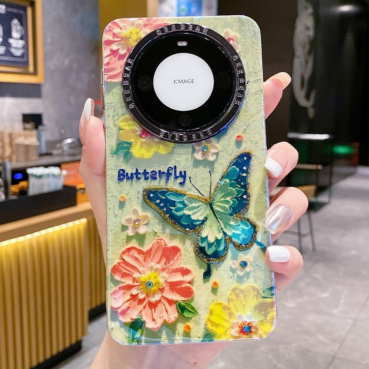 Accessories for Huawei mate60 mobile phone case new rainbow flower sea butterfly oil painting mate60 protective case girl sweet