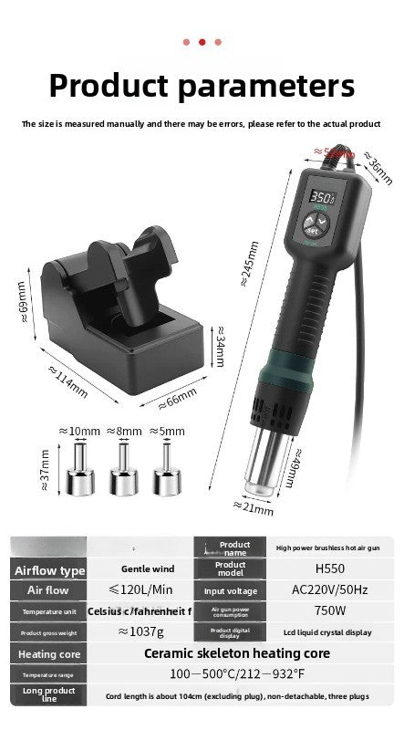 Portable digital brushless hot air gun high power dismantling and soldering table electronic main board repair hot air solder gun repair tools