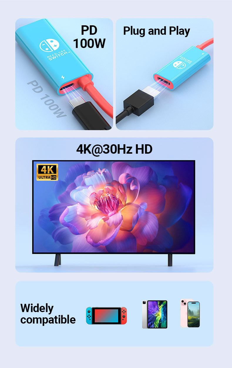 Switch converter type-c adapter cable mobile phone computer same screen cable 4k30hz video high definition screen cable