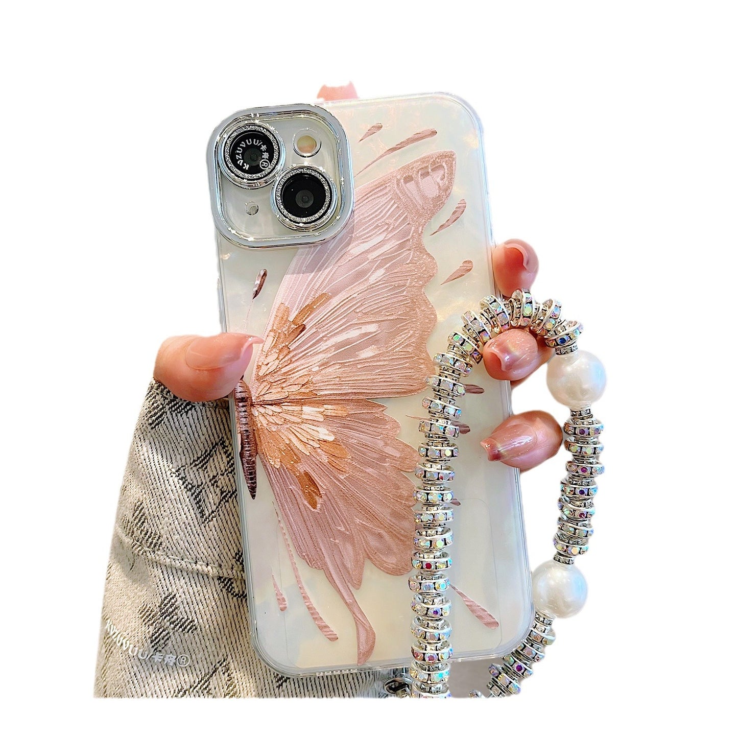 Accessories for Apple 14promax mobile phone case iphone15 half butterfly bracelet 13 advanced sense 12 glitter lens