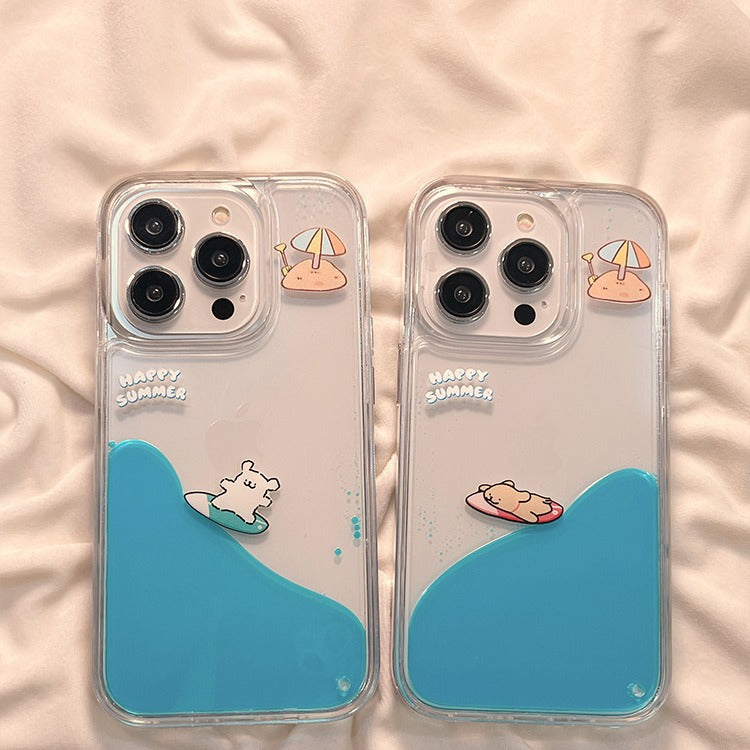 Accessories Summer Cute Animal Surfing Flow for iPhone 14 Mobile Phone Case Transparent iPhone15ProMax Flow Creator