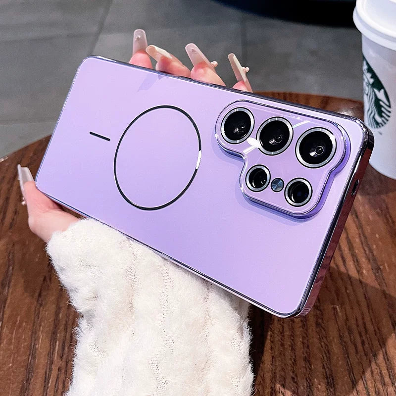 Laser Thin Ring for Samsung S26ultra Phone Case, New S25ultra Integrated Lens Film Full Coverage Protective Case, Samsung Electroplated Edge, Acrylic Back Panel Case, Phone Accessories