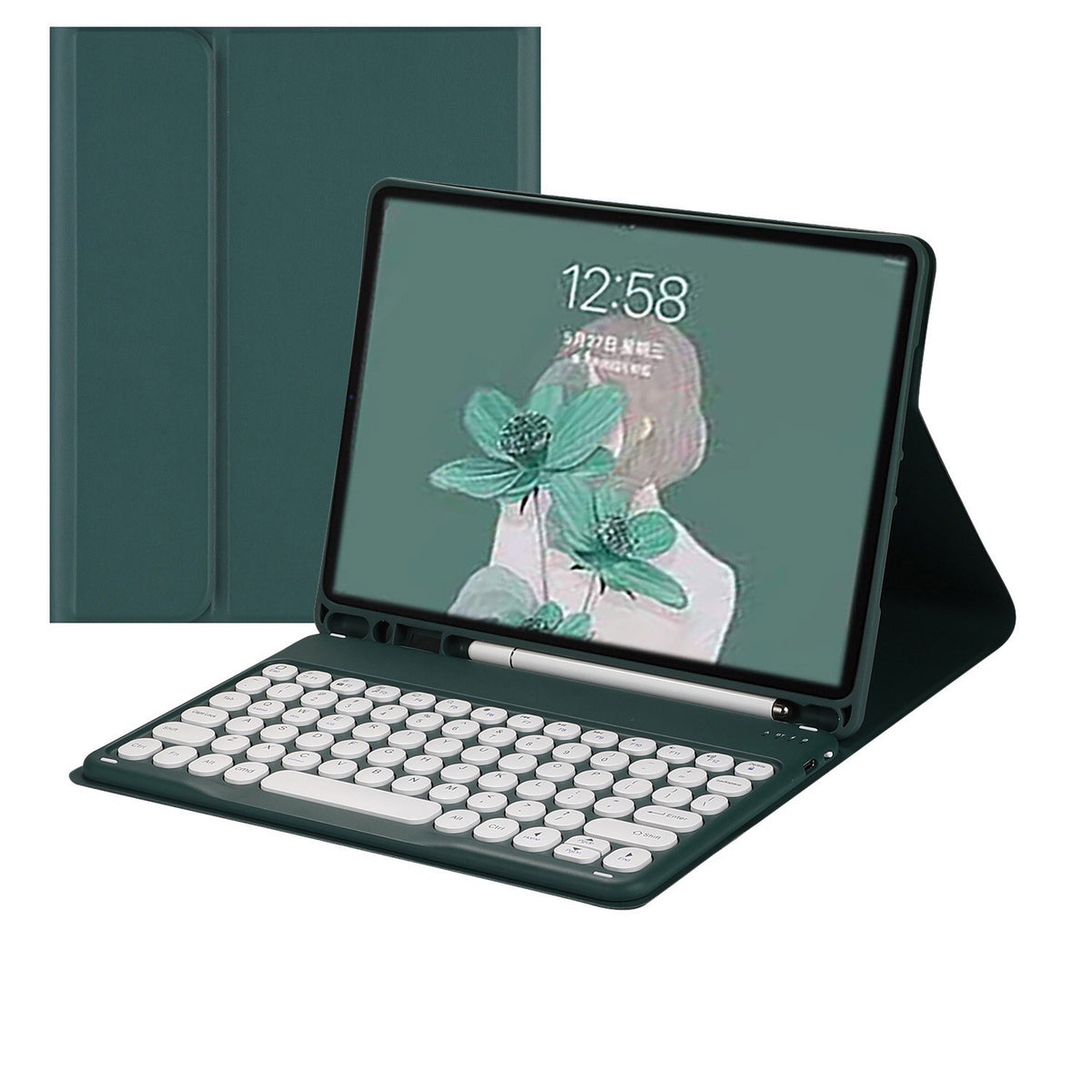 For iPad 10th generation 10.9 protective case round keycap bluetooth keyboard 10.2 soft silicone case with pen slot leather case protective Accessories