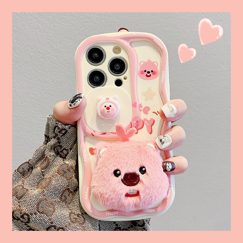 Accessories sliding window three-dimensional plush little beaver for iphone15pro max mobile phone case apple 14 new ins wind