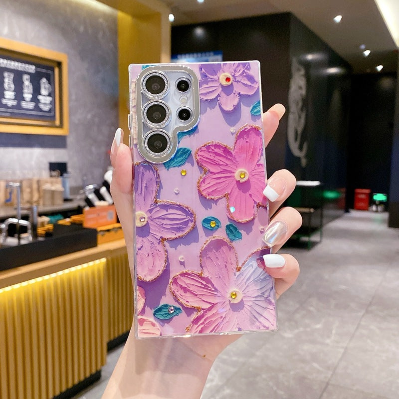 Accessories Oil Painting Fine Hole Flower Butterfly Samsung Galaxy S24Ultra Mobile Phone Case Case All Inclusive Luxury Lens Film