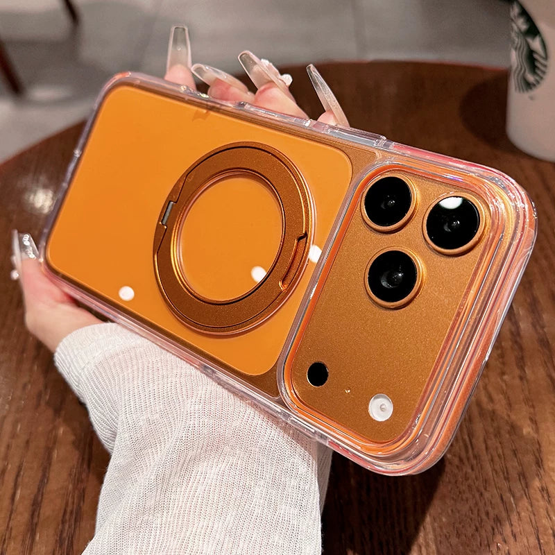 High transparency anti-collision strip fulcrum shell For iPhone 18promax mobile phone case New iPhone17 fully transparent with 360 ° rotating bracket protective case 18pro men's and women's shell Phone Accessories