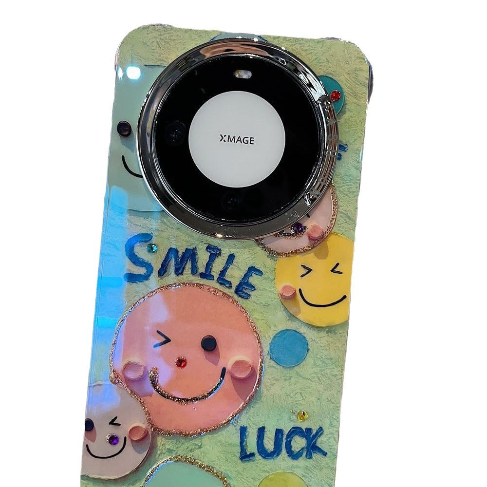 Accessories are suitable for Huawei mate60 Apple series new shell personalized creative large hole beige bottom smiley face anti-drop all-inclusive tide