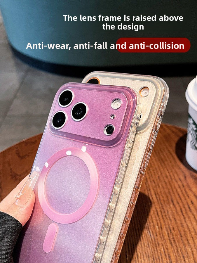 Smudge magnetic suction for iPhone 17promax mobile phone case New iPhone16 smudge glass gradual change glitter magnetic suction protective case 15pro soft fog back plate case Phone accessories