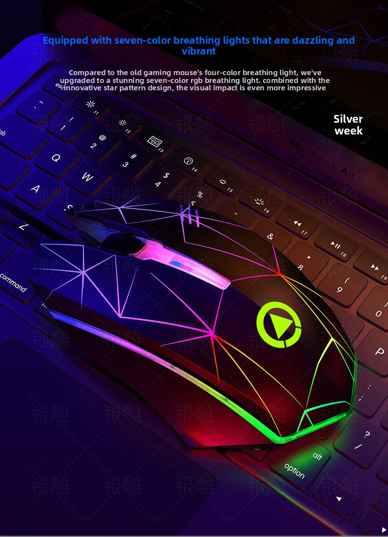 Silver Carving KMS00 Luminous Keyboard Mouse Headset Three or four-piece set USB wired game mechanical feel computer pad