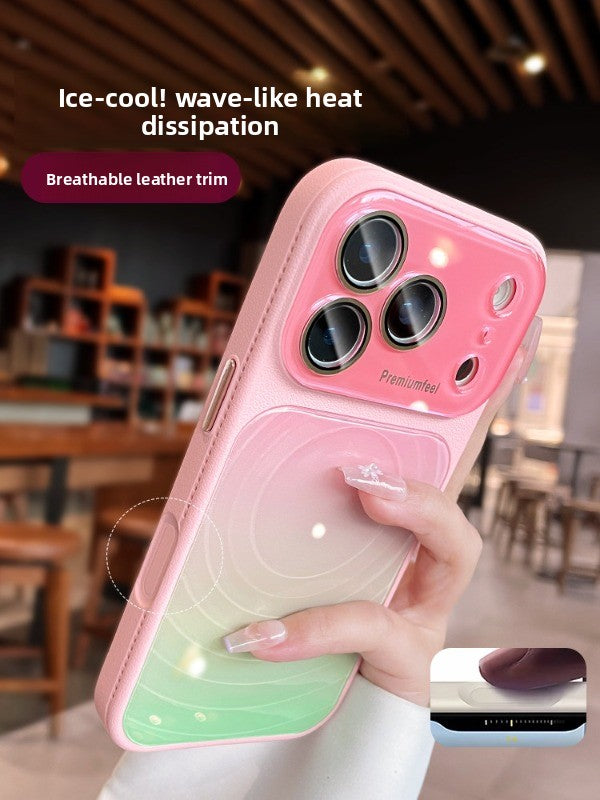 Gradually change ripple pattern for iPhone 17promax mobile phone case, the new iPhone16 seconds becomes larger, Windows leather pattern frame, women's protective case 15pro lens all-inclusive anti-drop case Phone accessories