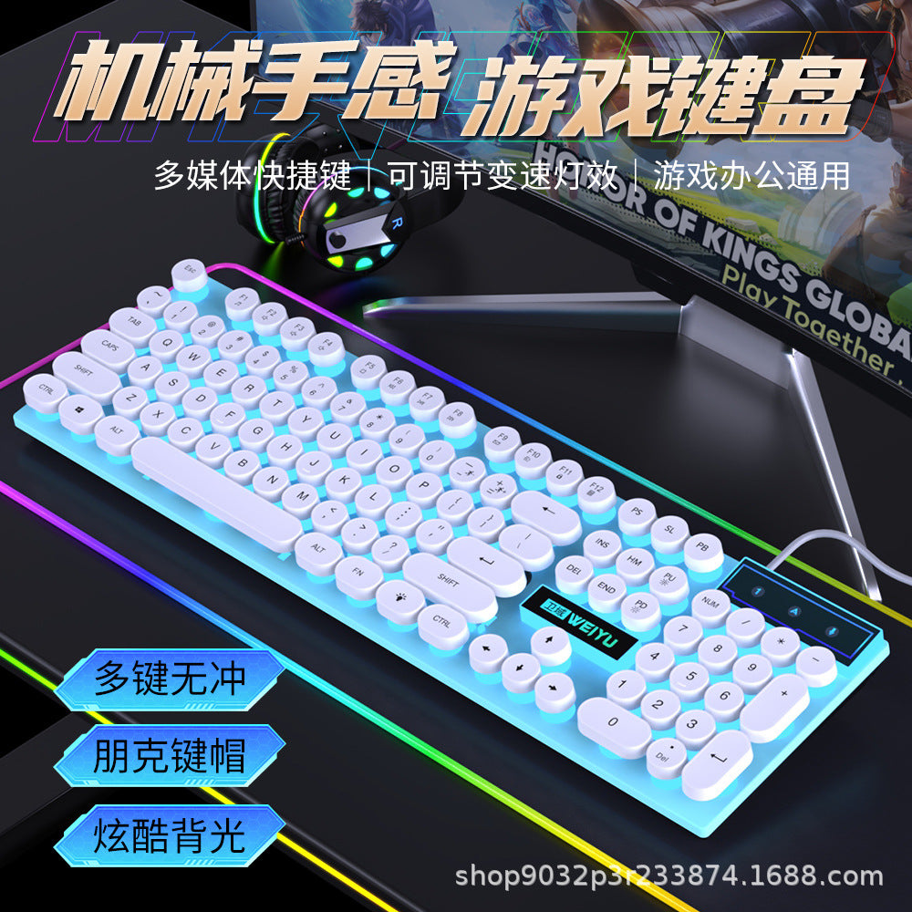 Retro punk mechanical feel wired keyboard mouse glowing desktop set computer game e-sports