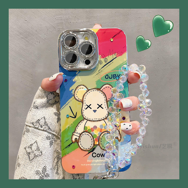 Accessories for Apple 15ProMax mobile phone case iPhone14 creative cartoon Blu-ray violent bear 12 couple women's 15