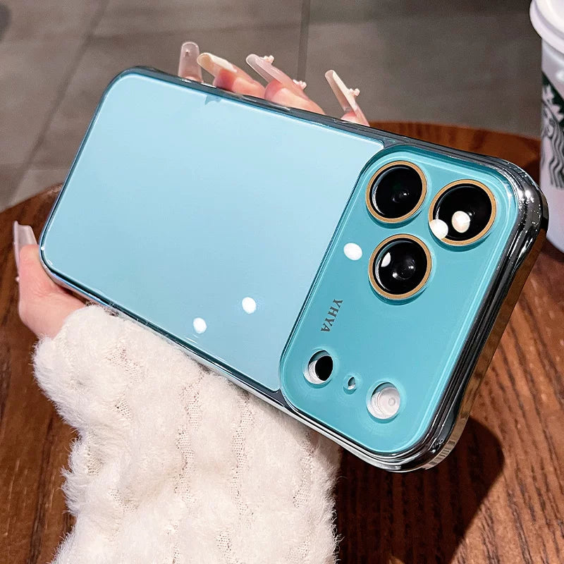 Mirror plating for iPhone 17 seconds to become larger Windows 17Pro mobile phone case New iPhone16 tempered glass ice crystal glossy plating hard case 15Pro solid color women's case Phone accessories
