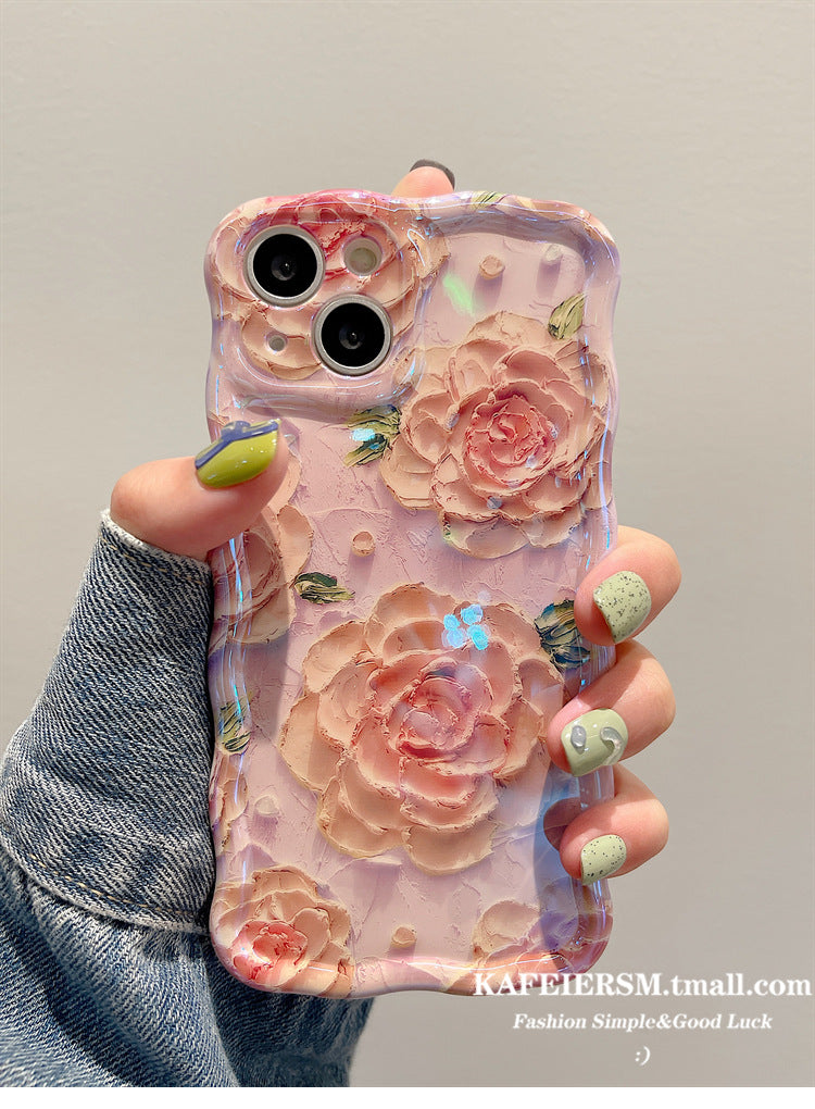 Accessories for iphone13 mobile phone case Apple 12 Blu-ray art oil painting flowers 14 new female 13pro