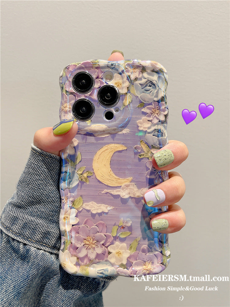 Accessories for iphone13 mobile phone case Apple 12 blue oil painting moon sun flower 14 new female 13promax