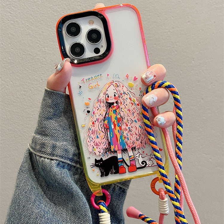 Accessories Cute Fun Girl Applicable Apple 15 Mobile Phone Case 2024 Summer New Crossbody Strap iphone14pro