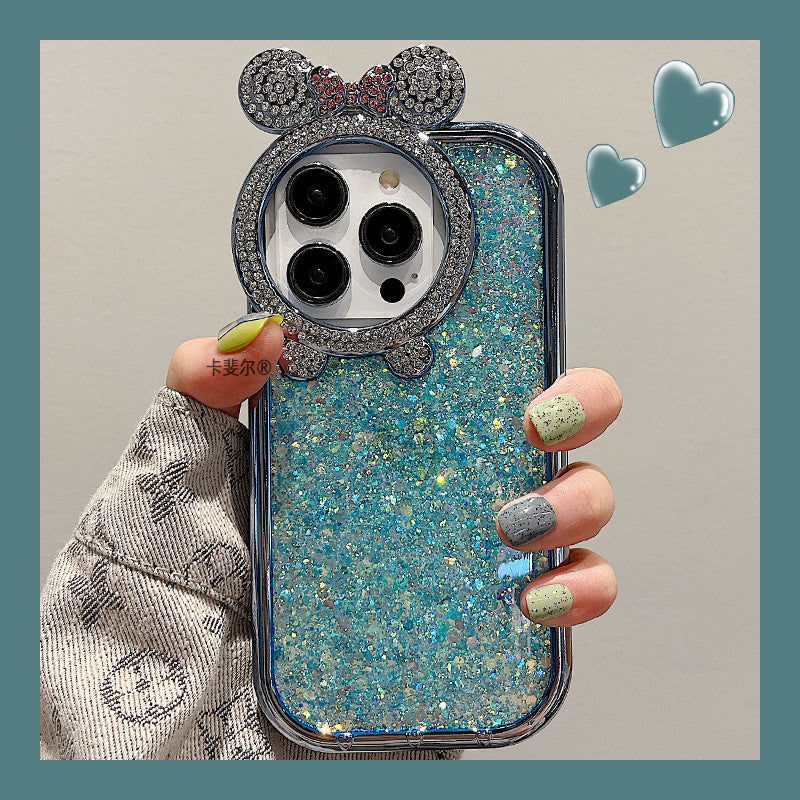 Accessories for high-end light luxury diamond-encrusted Minnie lens Epoxy glitter iphone15pro max mobile phone case Apple