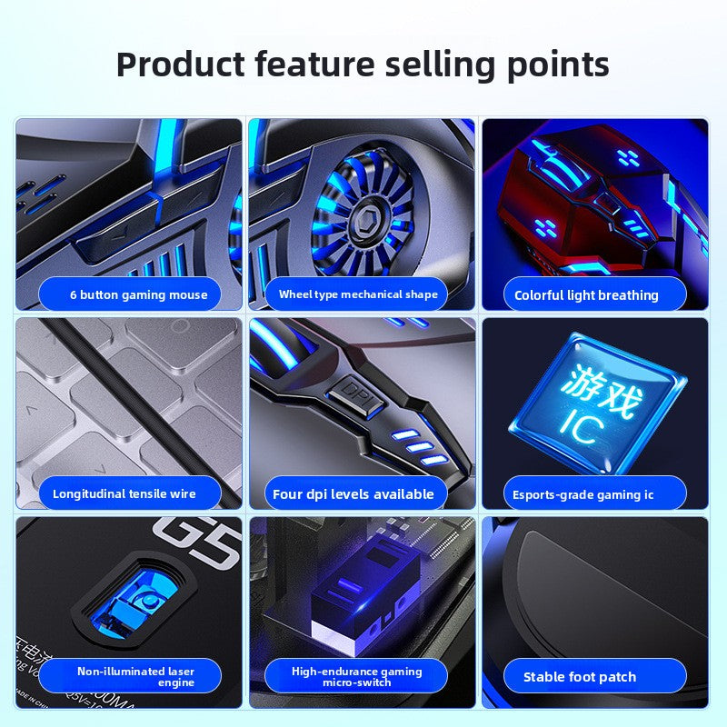 Silver engraving G5 wired mouse luminous game e-sports mechanical mute computer accessories
