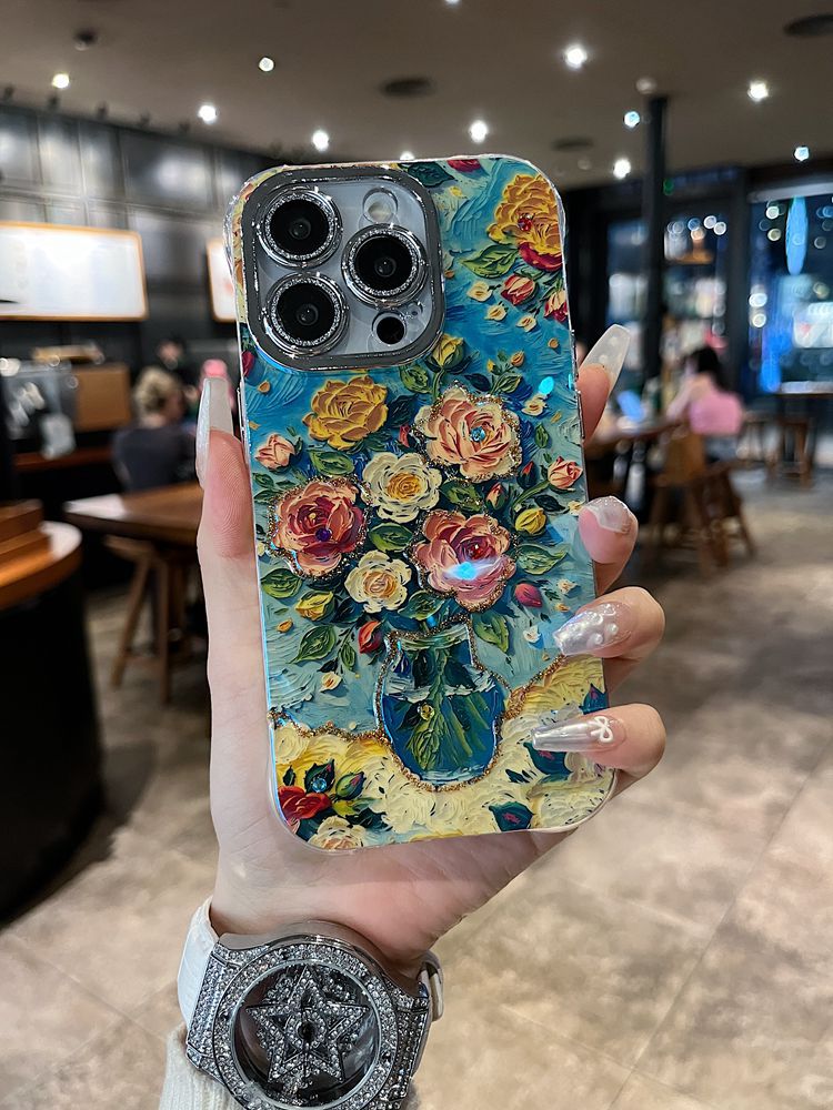 Accessories for Apple series iPhone15 new shell Blu-ray retro women's Internet celebrity sunset flower sea creative all-inclusive 14