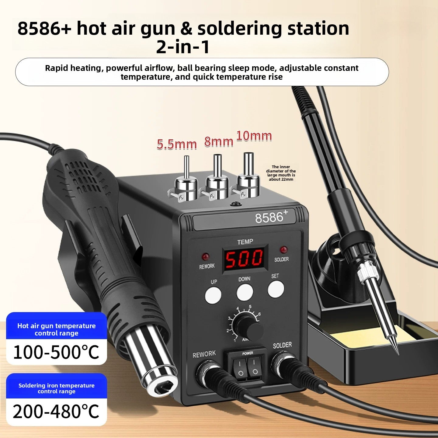 Welding table electric soldering iron hot air gun 2-in-1 mobile phone repair dismantling welding gun small high temperature solder 8586d phone laptop repair tools