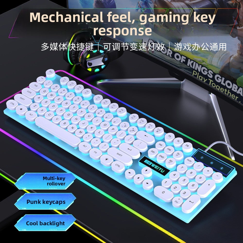 Retro punk wired keyboard mouse luminous suit office game e-sports peripherals computer desktop