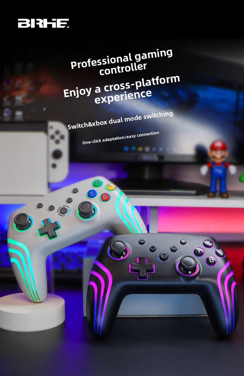 New NS PRO gamepad SWITCH Bluetooth wireless handle with six-axis somatosensory vibration RGB colorful lights