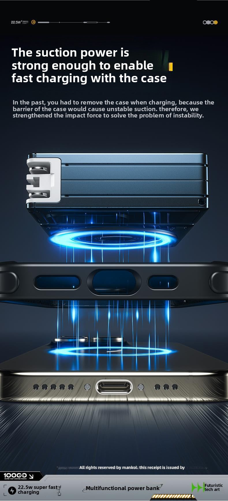 AC folding wall plug 30W super fast charging power bank Magsafe magnetic wireless charging large capacity portable power supply