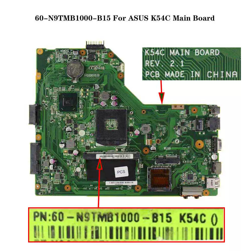 ASUS X54C laptop main board 60-N9TMB1000-B15 Rev 2.1 K54C
