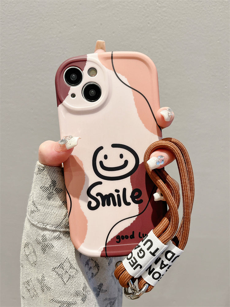 Accessories for Apple 15promax mobile phone case 13 simple smiley face leopard print 14 new iphone15 lanyard super fire 15