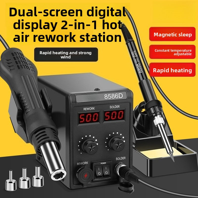Welding table electric soldering iron hot air gun 2-in-1 mobile phone repair dismantling welding gun small high temperature solder 8586d phone laptop repair tools