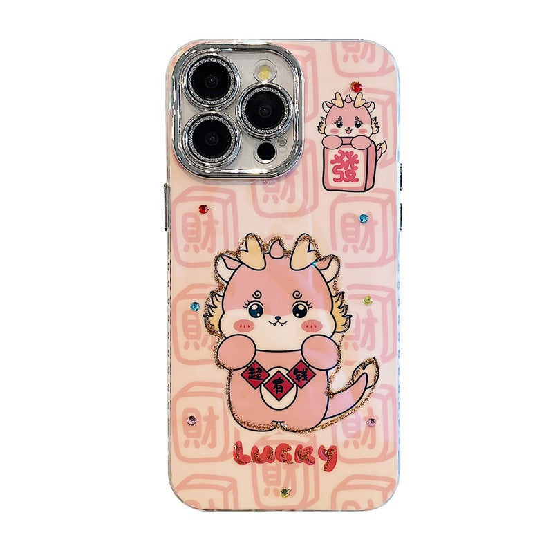 Accessories for Apple 15ProMax mobile phone case iPhone14 creative text cartoon cute little dragon 12 New Year's 11