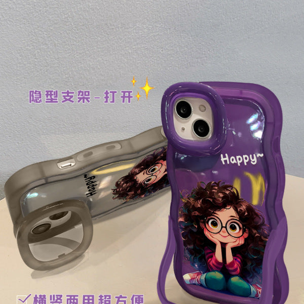 Accessories Glasses Girl for Apple 14iPhone15 Dual Stand New Cute Niche Phone Case Creative Cartoon Tide