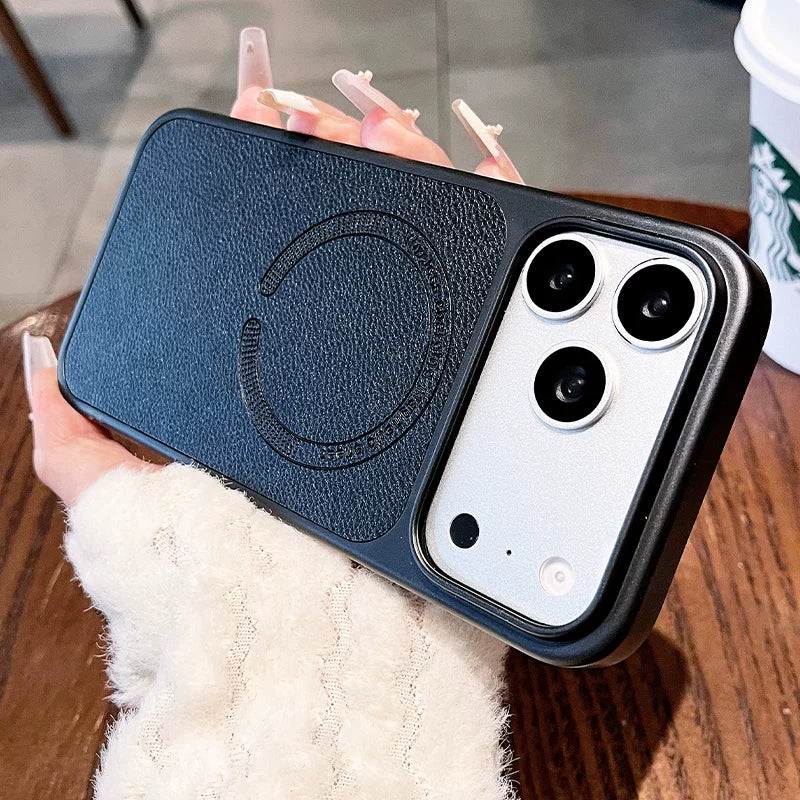 Instant Change for iPhone 17 Pro Max Case New iPhone 16 Protective Case Ultra-thin 15 Pro Lychee Leather Texture Full Coverage Shockproof Magnetic Women's Premium Soft Edge Hard Case Phone Accessories