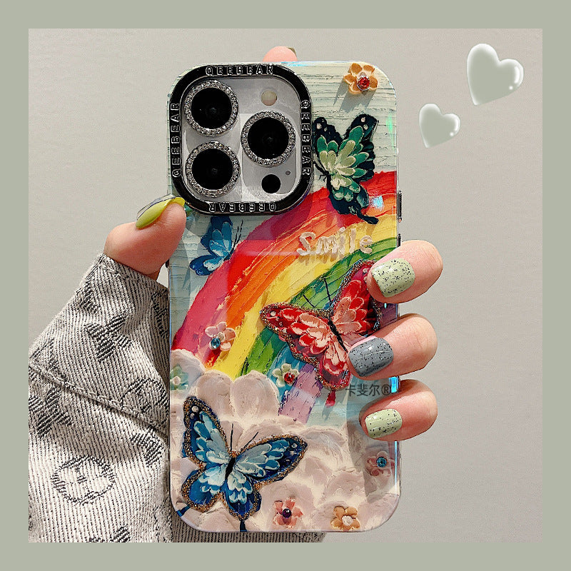 Accessories for premium oil painting rainbow butterfly flower bracelet iphone15pro max mobile phone case apple 14 new