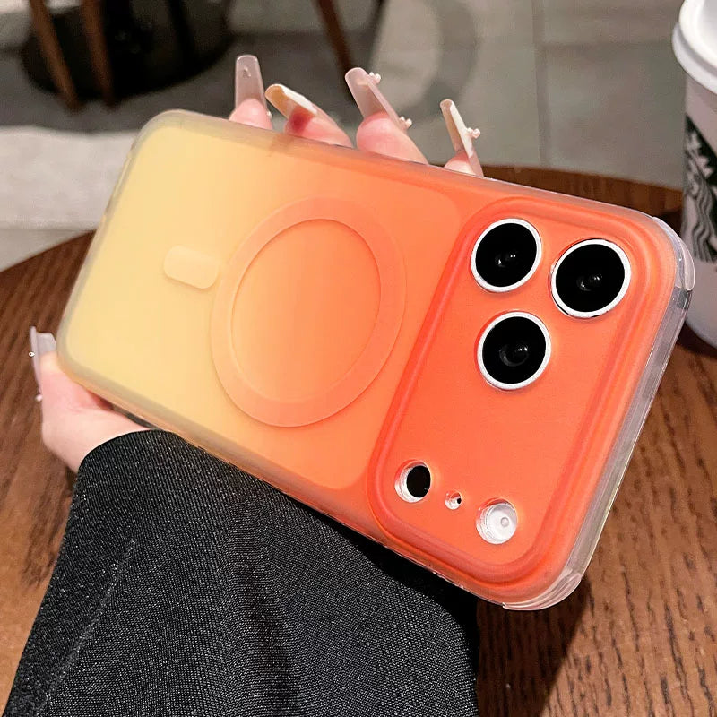 Double-sided matte silver magnetic suction for iPhone 17promax mobile phone case New iPhone16 semi-transparent matte gradual change smudge protective case 15pro built-in magnetic case Phone accessories