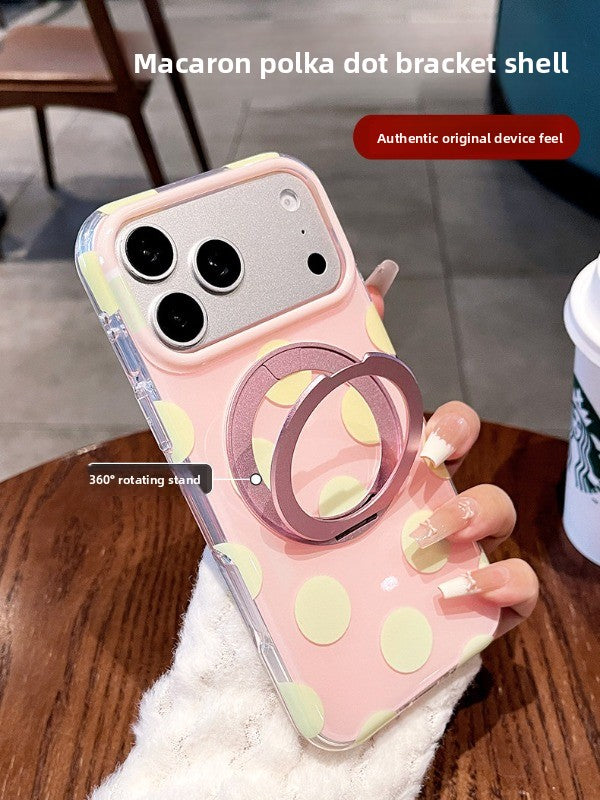 Macaron polka dot bracket for iPhone 17promax mobile phone case new iPhone16 Korean silicone gentle dream polka dot women's case 15pro high value case Phone accessories