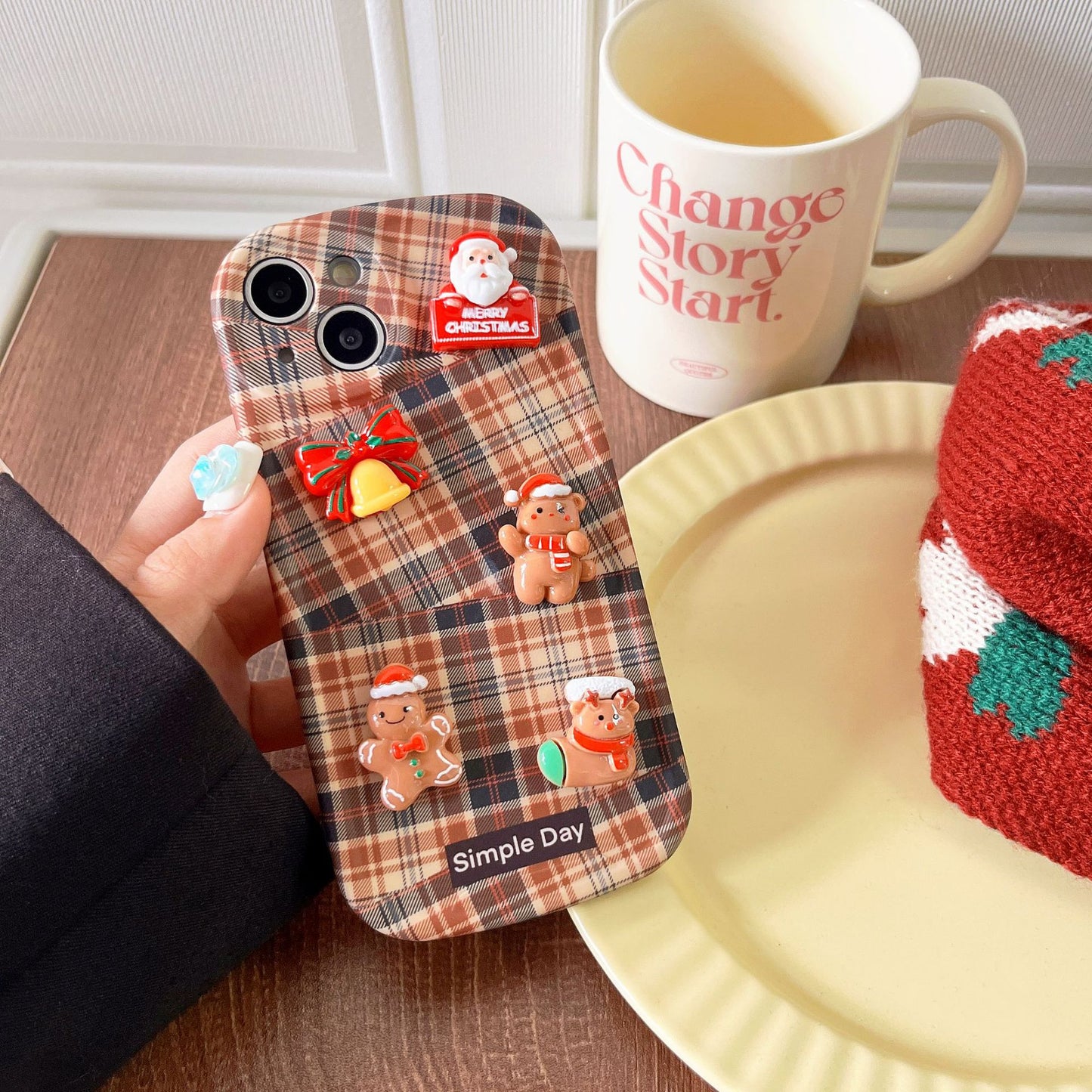 Accessories Apple 15pro/13/14promax Korean style ins plaid three-dimensional Christmas tree anti-drop female mobile phone case 12pro